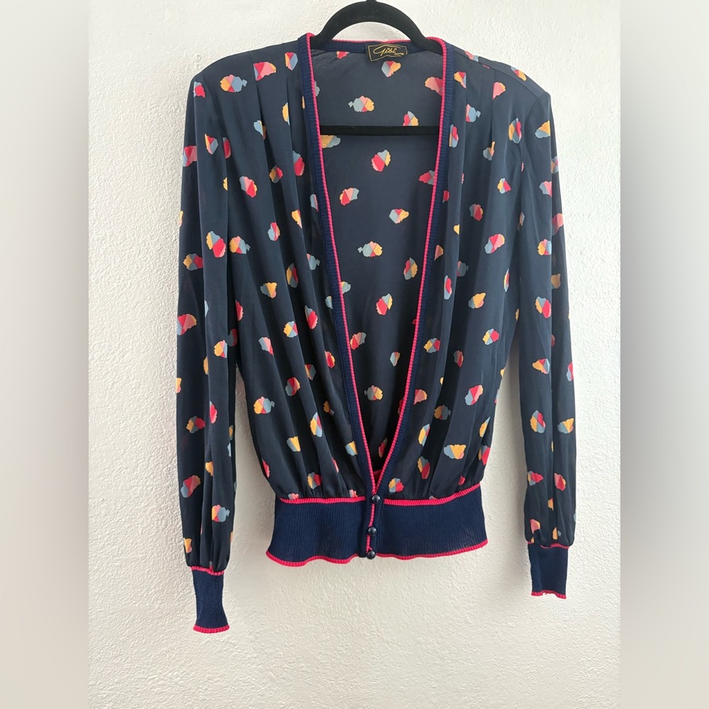 Gibi Roma Deep V neck printed blue vintage sweater size 12